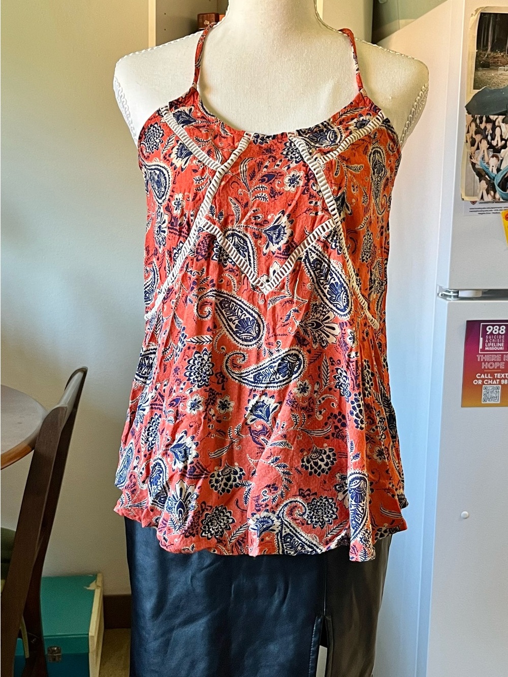 Daytrip Orange Paisley Crochet-Trim Camisole Tank